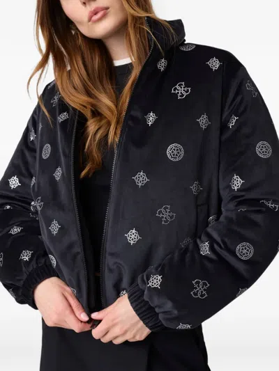 Guess Usa Amalia Allover Peony Puffer Jacket In Black