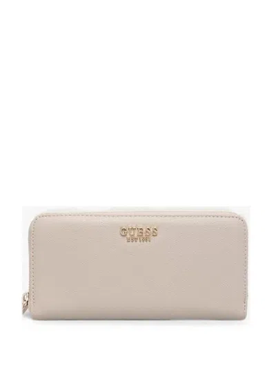 Guess Usa Amorette Logo-plaque Zip-around Wallet In Neutral