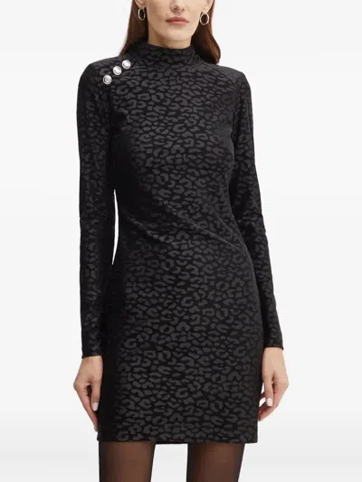 Guess Usa Animal-print Long-sleeve Mini Dress In Black