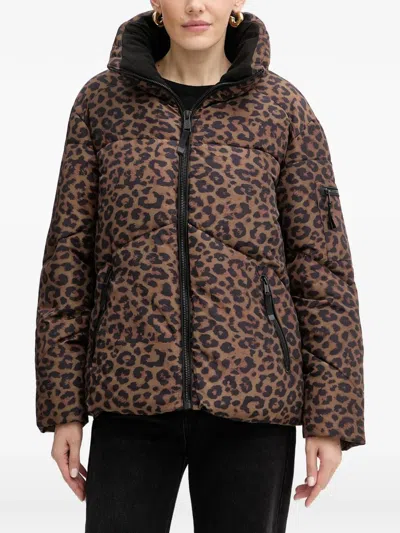 Guess Usa Animal-print Zip-up Jacket In Brown