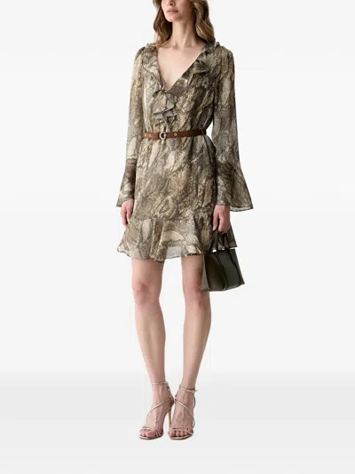 Guess Usa Animal-print Ruffled Mini Dress In Neutral