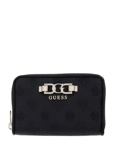 Guess Usa Anise Logo-embossed Zip-around Wallet In Black