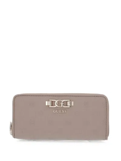 Guess Usa Anise Logo-embossed Zip-around Wallet In Neutral