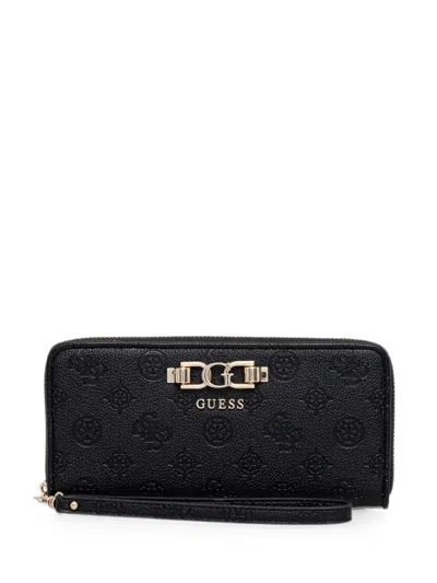Guess Usa Anise Monogram-debossed Logo-plaque Wallet In Black