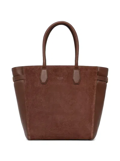 Guess Usa Anitha Suede-panel Tote Bag In Purple