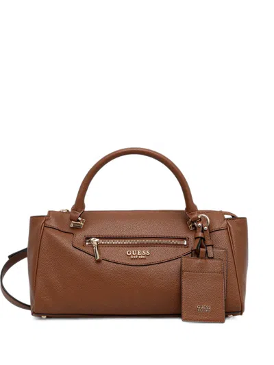 Guess Usa Antonia Logo-plaque Pebbled-effect Tote Bag In Brown