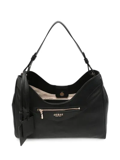 Guess Usa Antonia Logo-plaque Pebbled-leather Shoulder Bag In Black