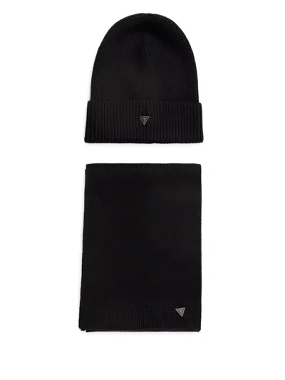 Guess Usa Appliqué Beanie Scarf Set In Black