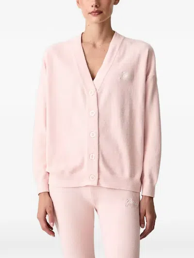Guess Usa Aria Logo-embroidered Cardigan In Pink