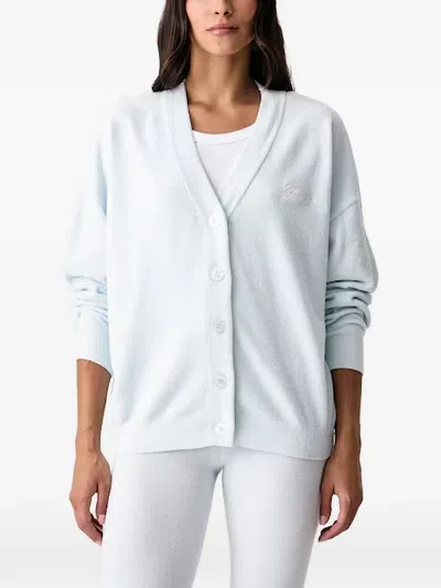 Guess Usa Aria Logo-embroidered V-neck Cardigan In Blue