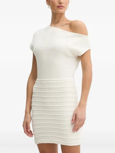 Guess Usa Asymmetric-neck Ribbed Mini Dress In White