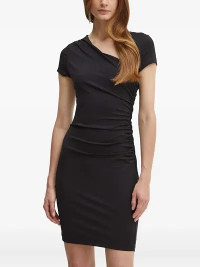 Guess Usa Asymmetric-neck Ruched Mini Dress In Black