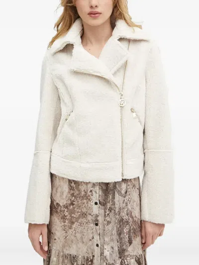 Guess Usa Asymmetrical-zip Fleece Jacket In White