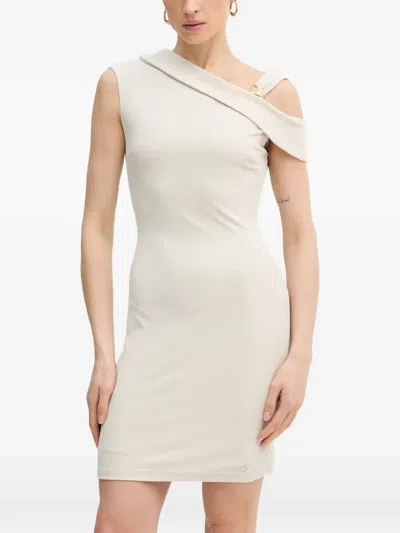 Guess Usa Asymmetric-neck Ribbed Mini Dress In Neutral