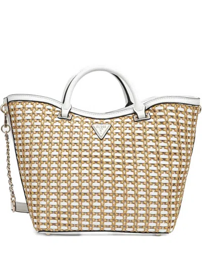 Guess Usa Atalia Woven Tote Bag In Neutral