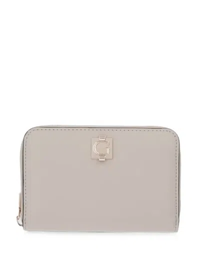 Guess Usa Audrey Logo-plaque Zip-around Wallet In Gray
