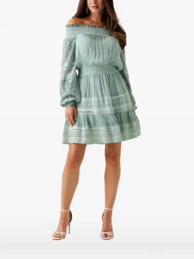 Guess Usa Audrey Off-shoulder Lace-panel Dress In Green
