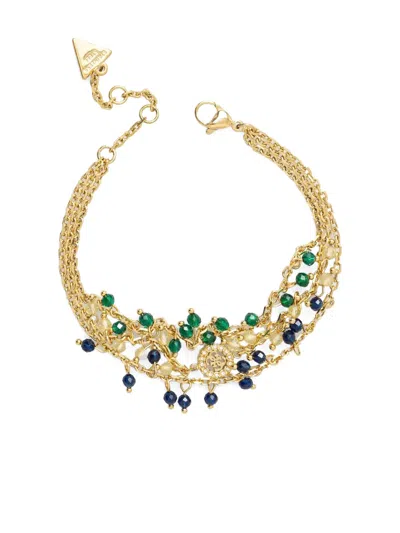 Guess Usa Beaded Multi-chain Bracelet In Gold