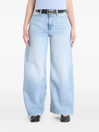 Guess Usa Bellagio Faded-wash Wide-leg Jeans In Blue