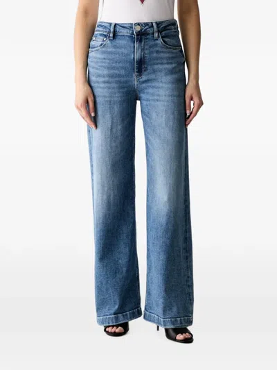 Guess Usa Bellagio Logo-plaque Jeans In Blue