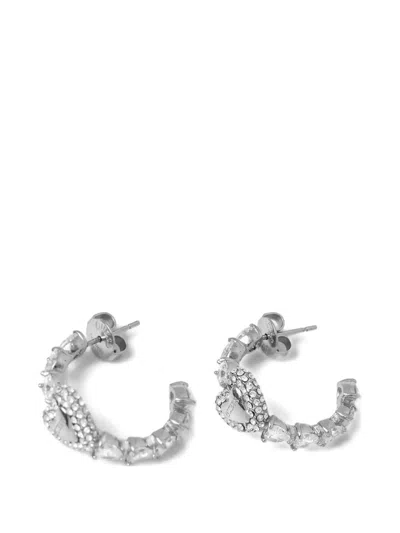 Guess Usa Beloved Crystal-embellished Heart Earrings In Silver