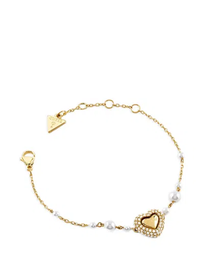 Guess Usa Beloved Heart And Pearl-detail Bracelet In Multi