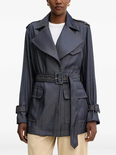 Guess Usa Belt-detail Short Denim Trench Coat In Blue
