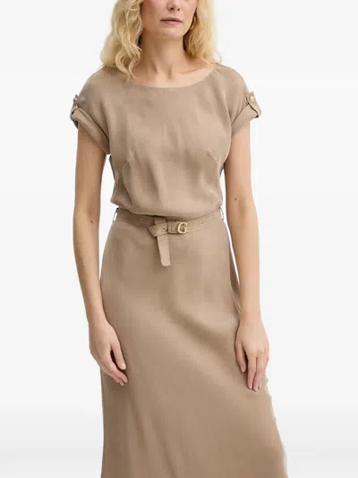 Guess Usa Belted Button-detail Midi Dress In Neutral