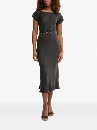 Guess Usa Belted Cap-sleeve Midi Dress In Black