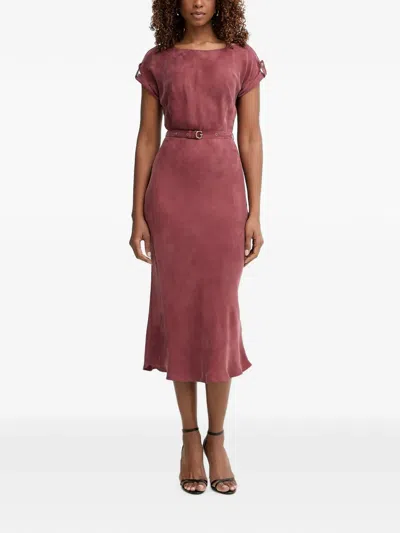 Guess Usa Belted Cap-sleeve Midi Dress In Brown