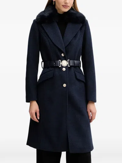Guess Usa Belted Coat In Blue