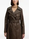 Guess Usa Belted Double-breasted Coat In Brown