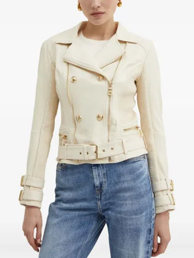 Guess Usa Belted Double-breasted Jacket In Neutral