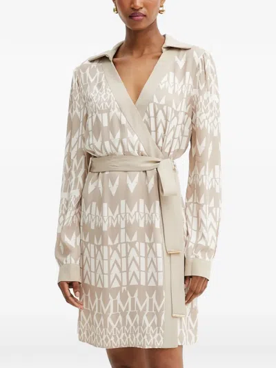 Guess Usa Belted Geometric-pattern Mini Dress In Neutral