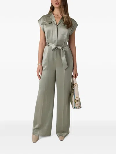 Guess Usa Belted Satin Jumpsuit In Green