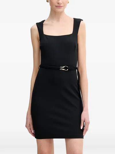 Guess Usa Belted Square-neck Mini Dress In Black