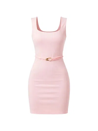 Guess Usa Belted Square-neck Mini Dress In Pink