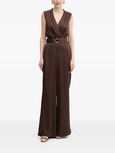 Guess Usa Belted V-neck Jumpsuit In Brown