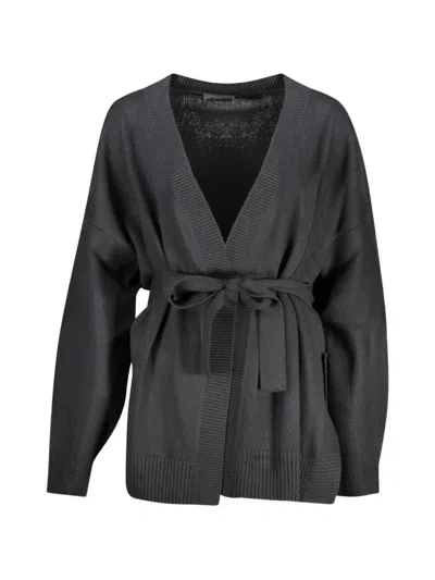 Guess Usa Belted V-neck Cardigan In Black