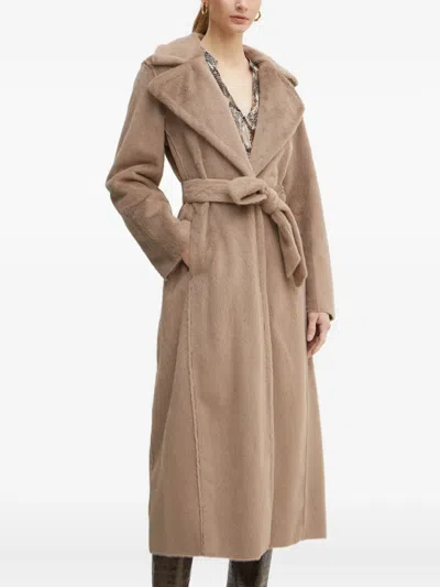 Guess Usa Belted Wide-lapels Coat In Brown