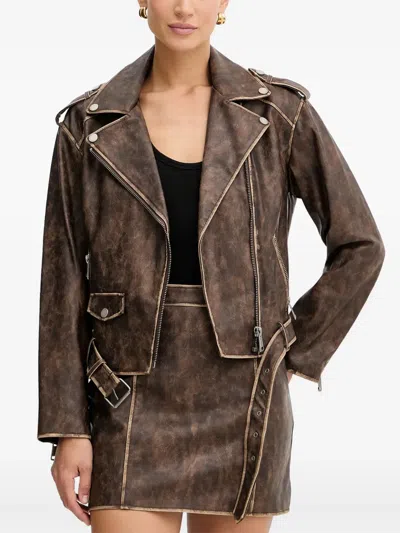 Guess Usa Belted Zip Jacket In Brown