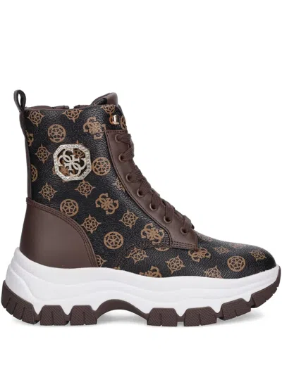 Guess Usa Benzon 4g Peony Logo Sneakers In Brown