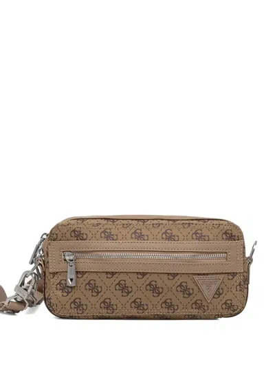 Guess Usa Berlin Monogram-print Shoulder Bag In Brown