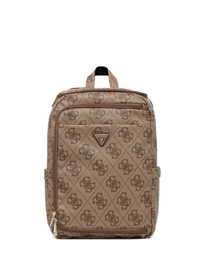 Guess Usa Berta 4g Patterned Logo-plaque Backpack In Brown