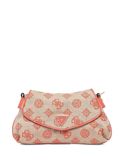 Guess Usa Beyza Monogram-print Shoulder Bag In Neutral