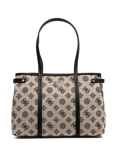 Guess Usa Monogram Canvas Tote Bag In Neutral