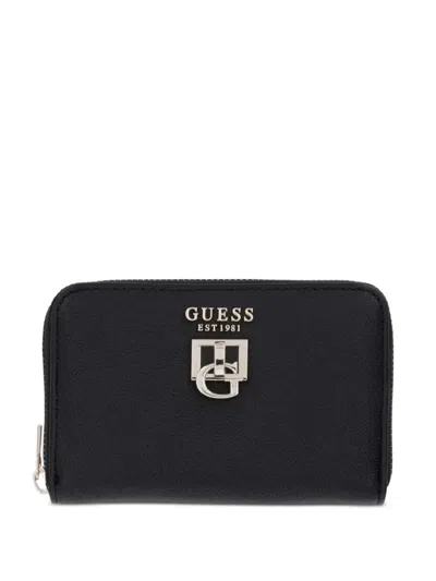 Guess Usa Bianca Logo-plaque Zip-around Wallet In Black