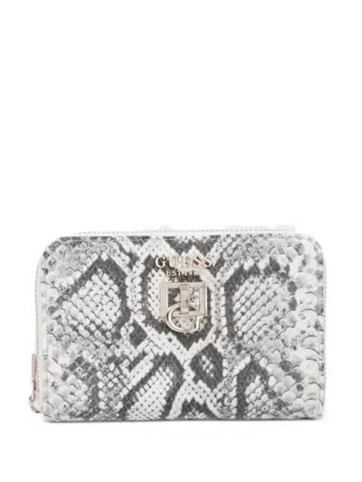 Guess Usa Bianca Snake-effect Logo-plaque Wallet In Gray