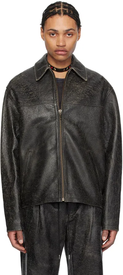 Guess Usa Black Collar Leather Jacket In Jblk Jet Black A996