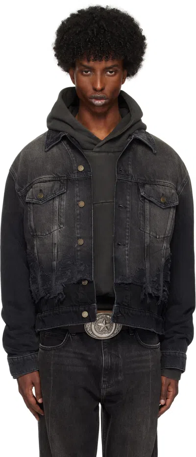 Guess Usa Black Distressed Denim Jacket In Gusa Sanded Black Wa